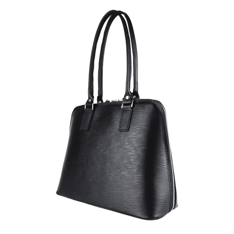 Luxusná kožená kabelka 8573 s reliéfnym dezénom kože v čiernej farbe