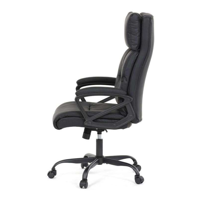 Pohodlná kancelárska stolička, čierna ekokoža, kovový kríž