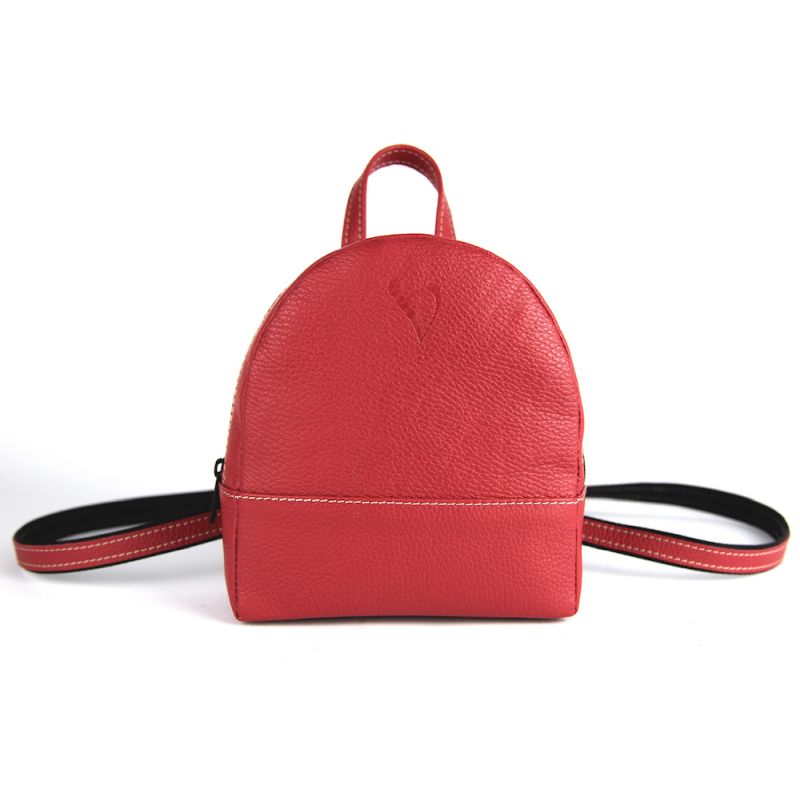 Malý módny ruksak z pravej kože v červenej farbe