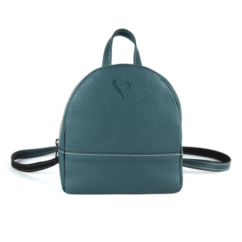 Malý módny ruksak z pravej kože v petrolejovej farbe