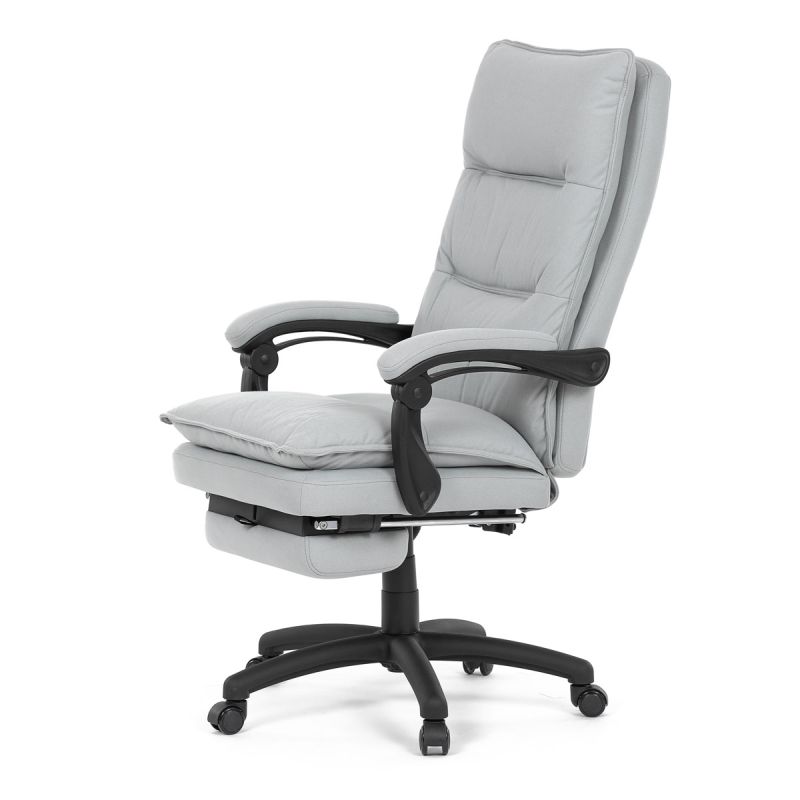 Luxusné kancelárske kreslo s podnožkou, poťah svetlo šedá látka