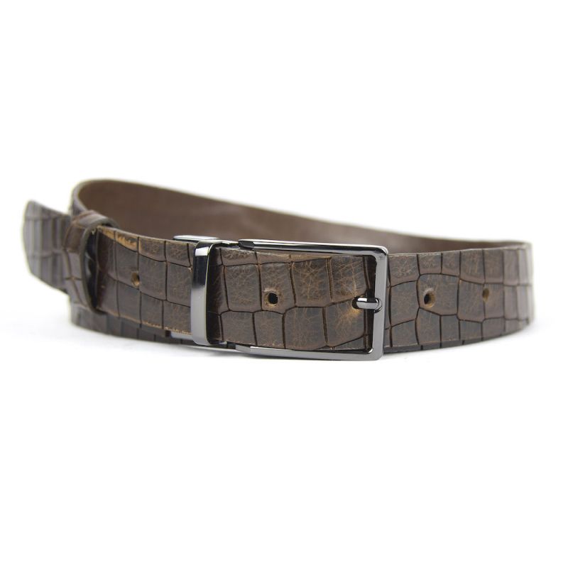 Kožený opasok s dezénom MODERN PEARL, šírka 3.3cm, CROCO dezén - tmavo hnedá