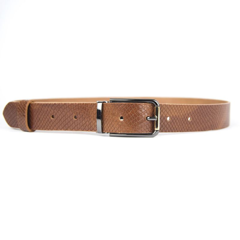 Kožený opasok s dezénom PEARL GOLD, šírka 3.3cm, SNAKE dezén - tmavo hnedá