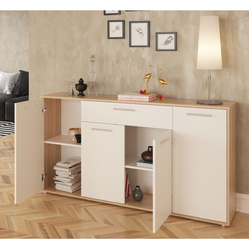 Komoda štvordverová so šuplíkom, dub sonoma-biela