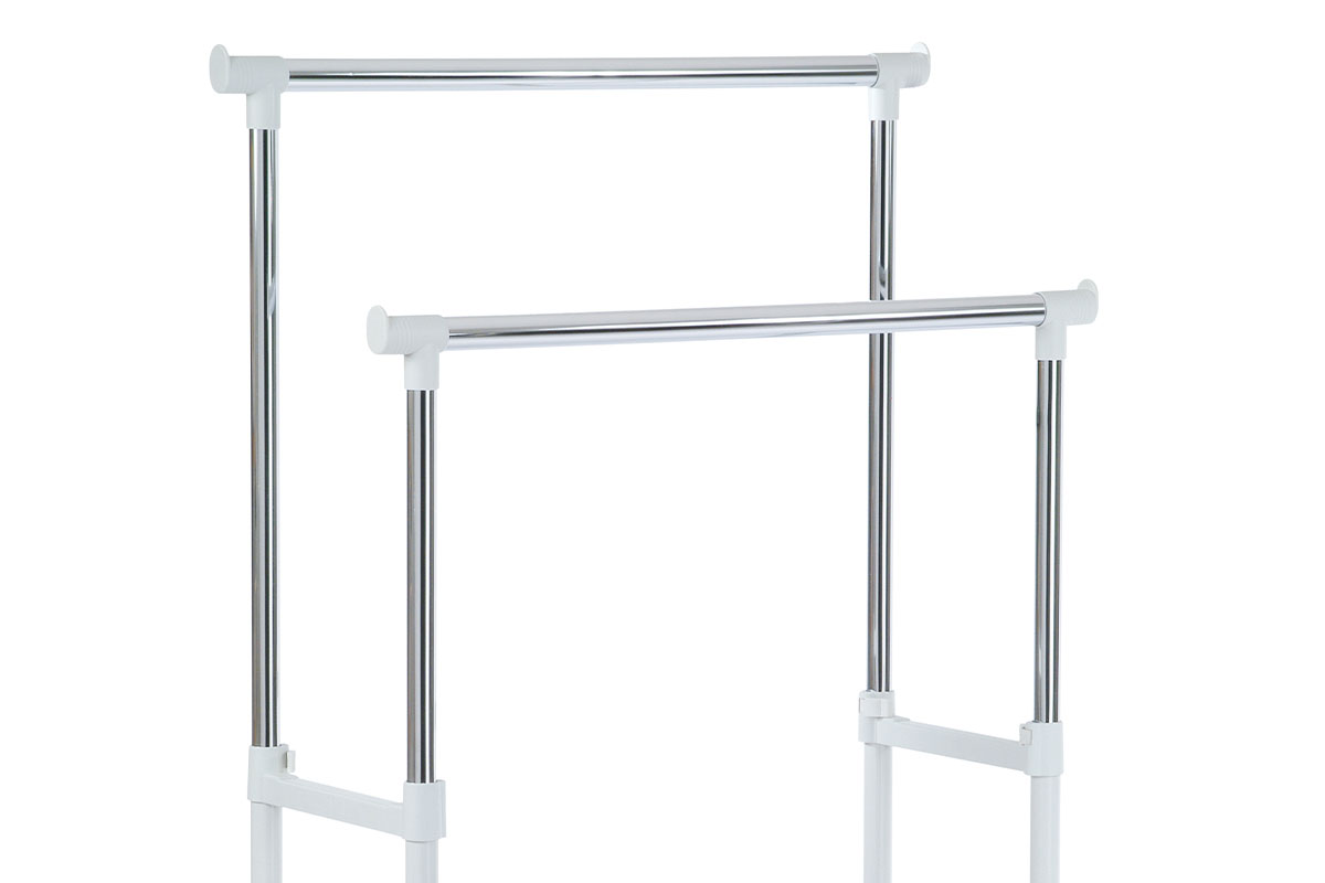 Stojan na šaty s 2 odkladacími ramenami biely