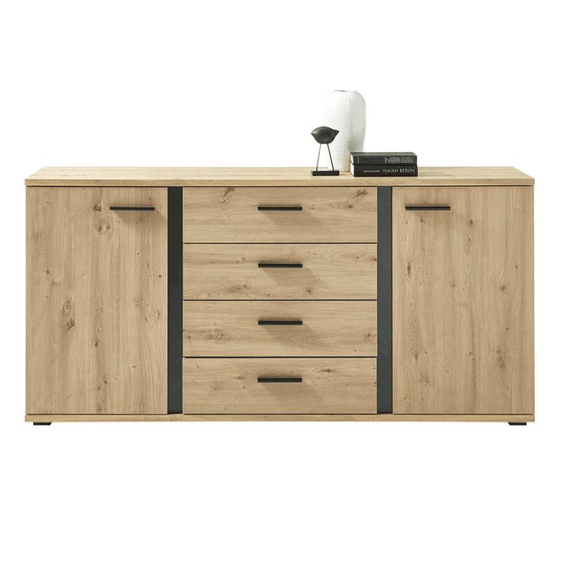 Komoda dvojdverová so 4 zásuvkami, dub artisan-čierna