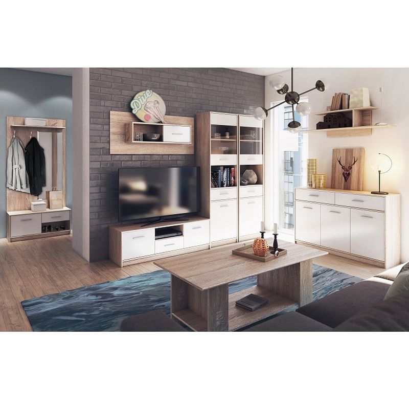 Regál 2D1S, biela-dub sonoma