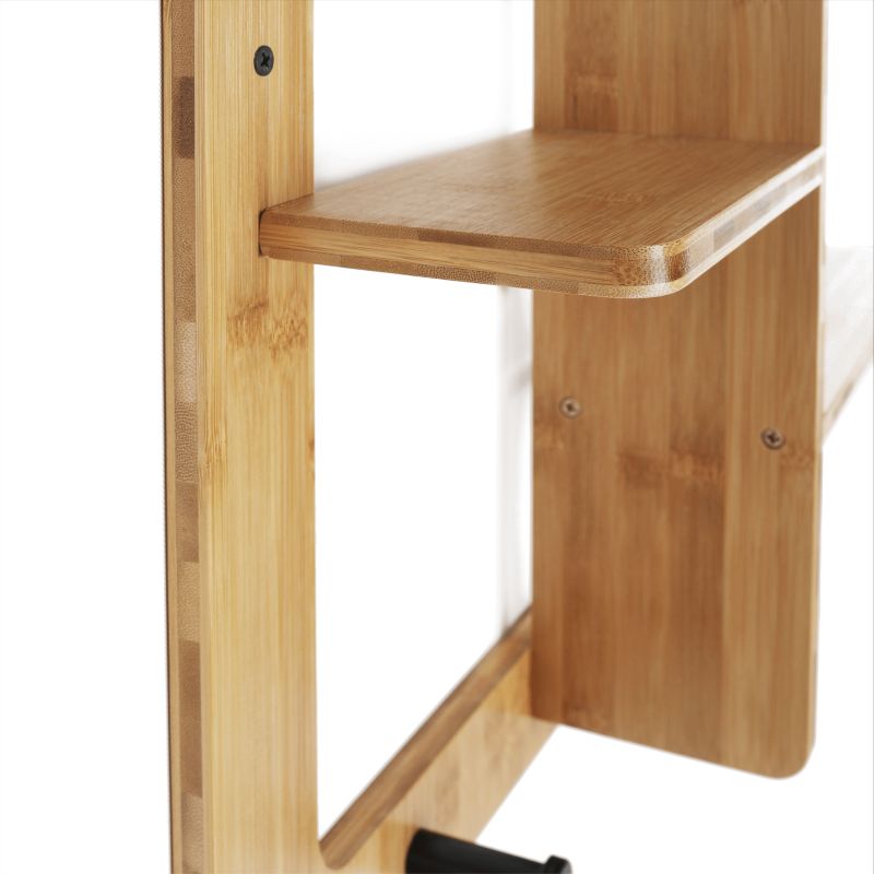 Polica štvorcová s háčikmi, prírodný bambus