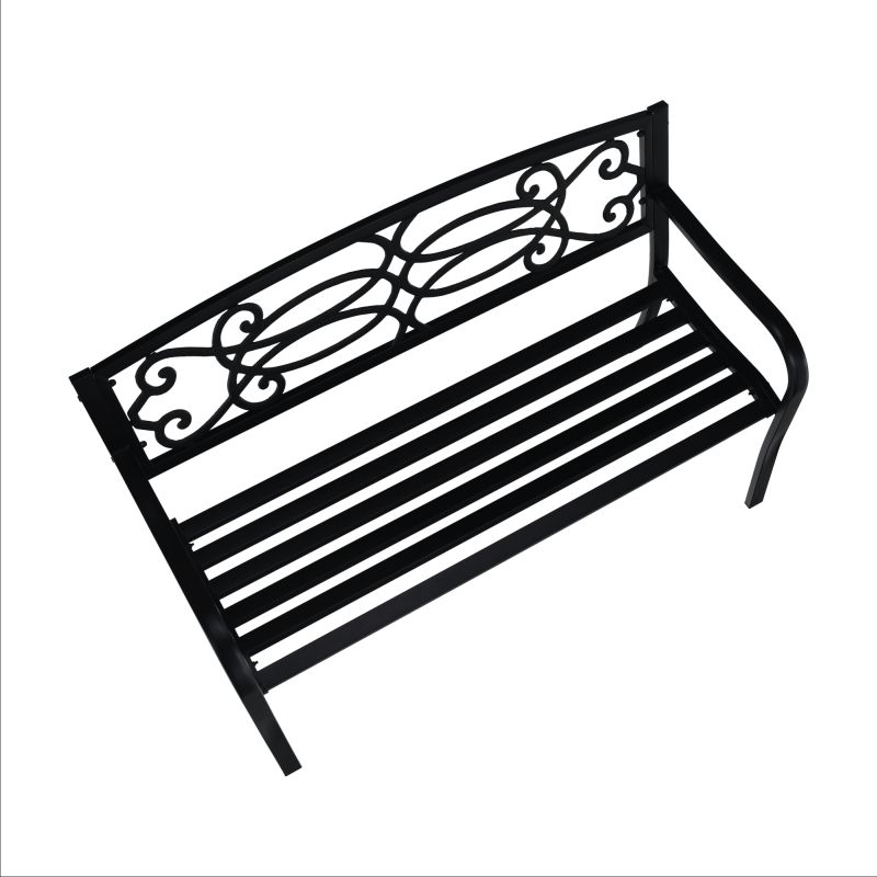 Jednoduchá záhradná kovová lavička čierna