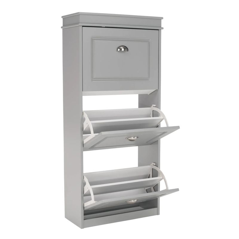 Botník s výklopnými šuplíkmi, 3-radový, sivá