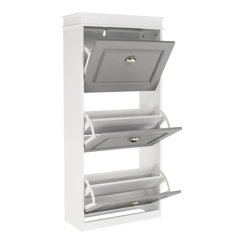 Botník s výklopnými šuplíkmi, 3-radový, sivá-biela