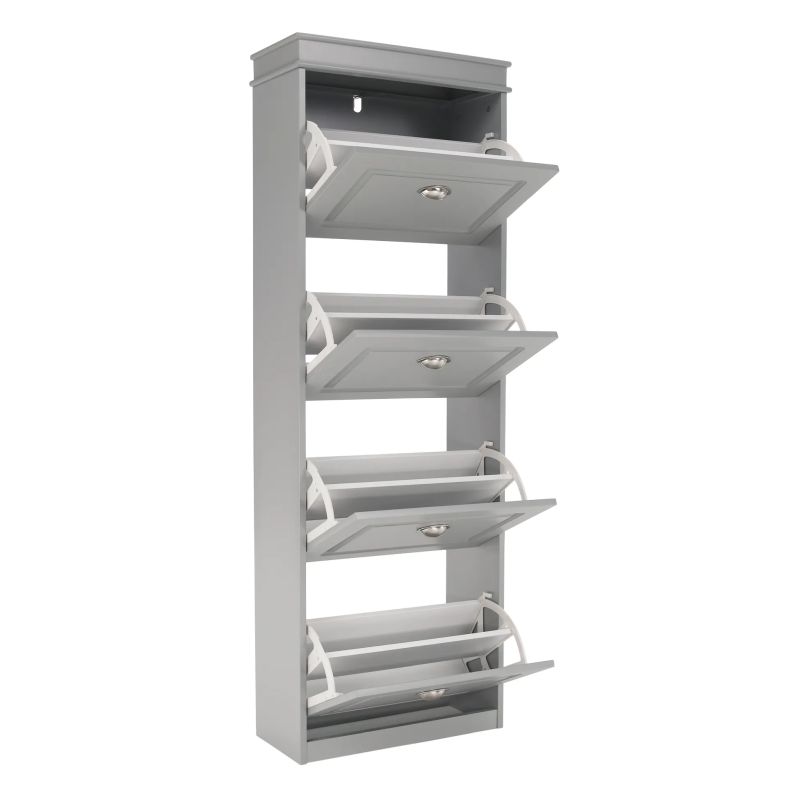 Botník s výklopnými šuplíkmi, 4-radový, sivá