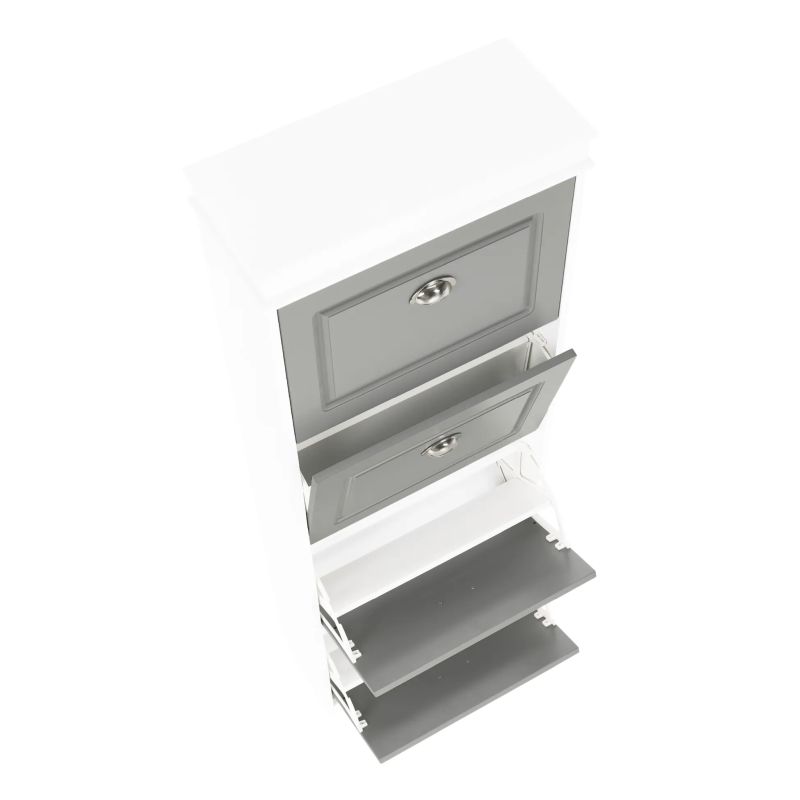 Botník s výklopnými šuplíkmi, 4-radový, biela-sivá