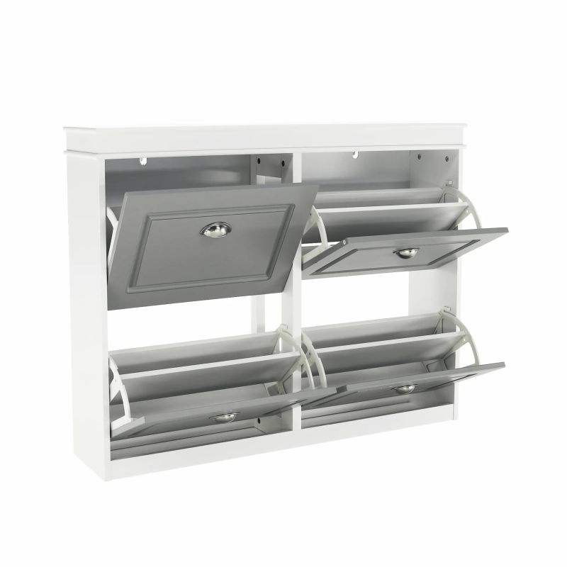 Botník so štyrmi výklopnými šuplíkmi, sivá-biela