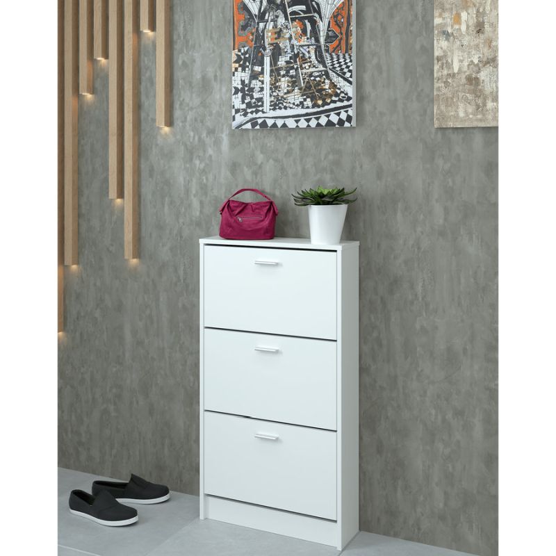 Botník 3-radový z laminovanej drevotriesky v bielej farbe