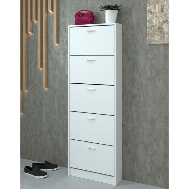 Botník 5-radový z laminovanej drevotriesky v bielej farbe