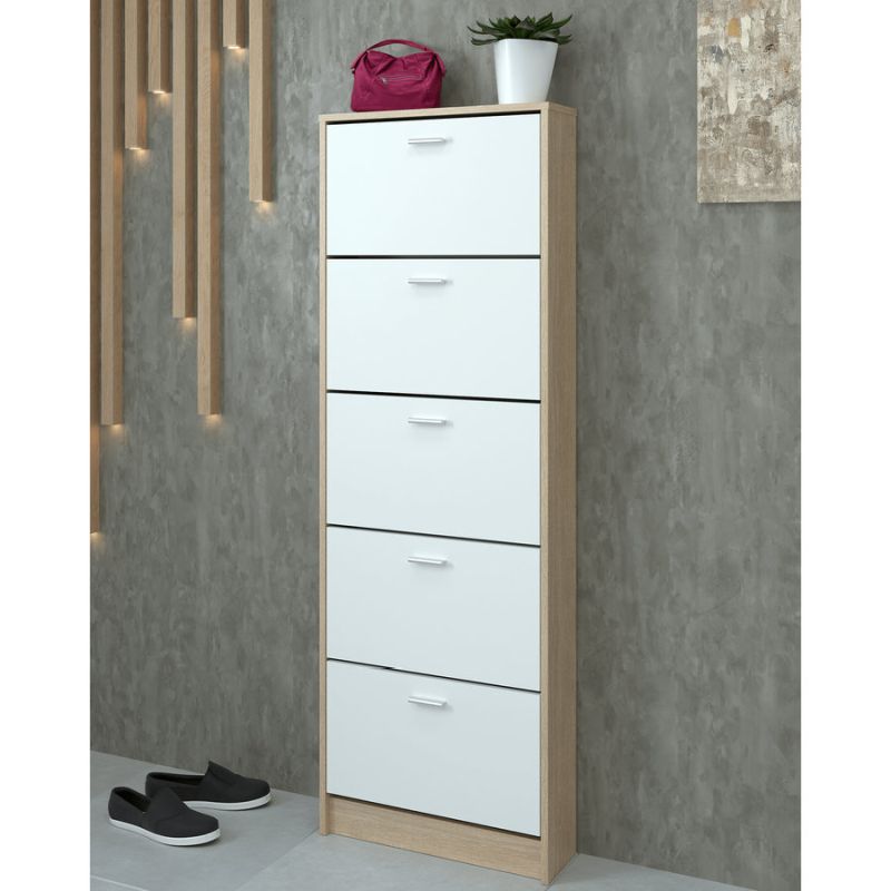 Botník 5-radový z laminovanej drevotriesky vo farbe dub sonoma-biela