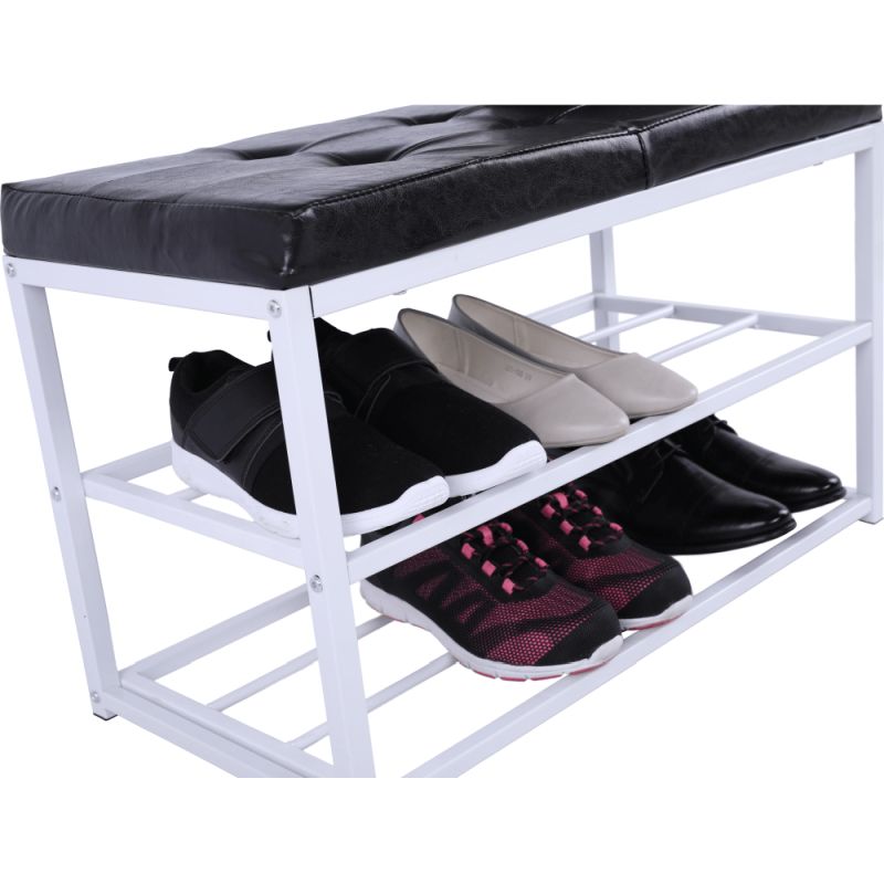 Kovová lavica s botníkom, čierna-biela