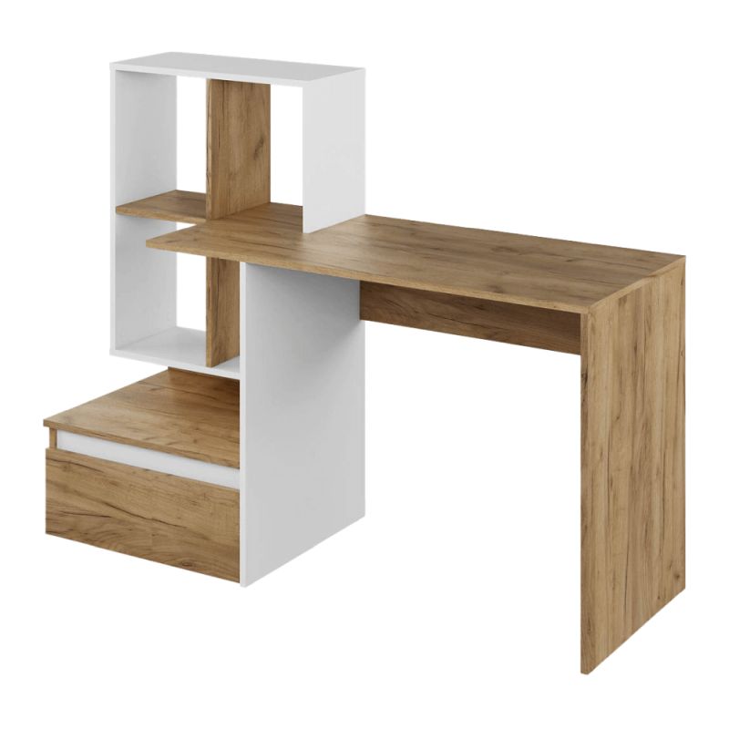 Multifunkčný počítačový stôl s moderným dizajnom, dub artisan-biela