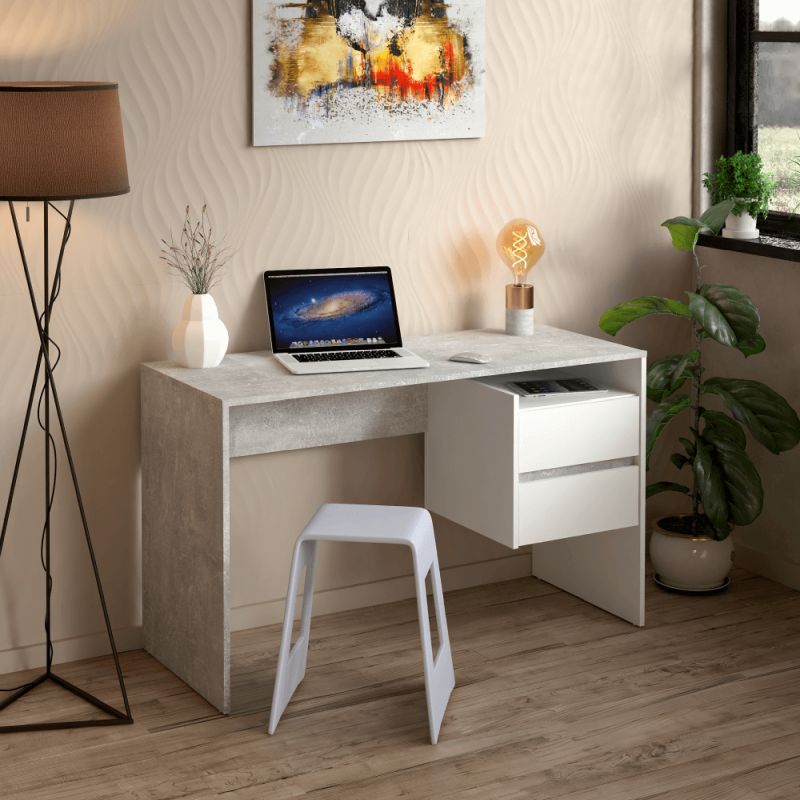 Originálny počítačový stôl s moderným dizajnom, betón-biela