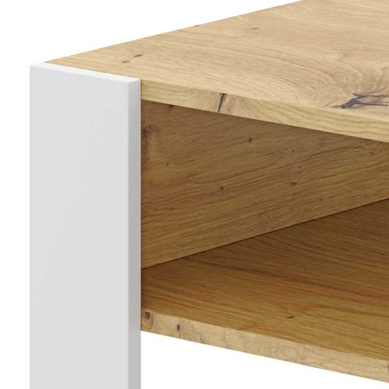 Konferenčný stolík s poličkou, dub artisan-biela