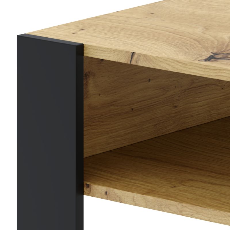 Konferenčný stolík s poličkou, dub artisan-čierna