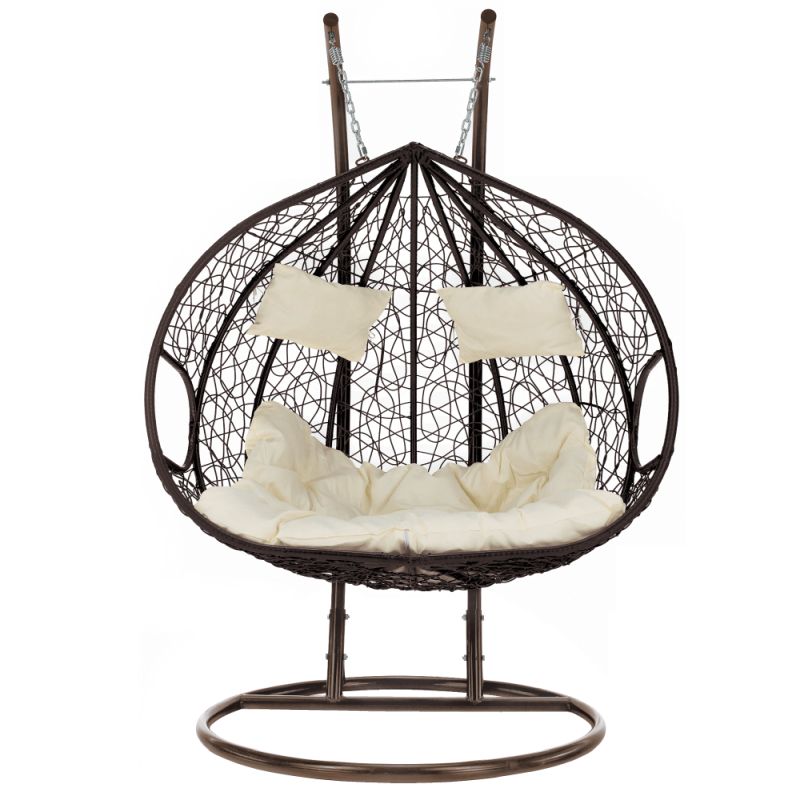 Závesné dvojkreslo s moderným dizajnom, medená-hnedá-krémová