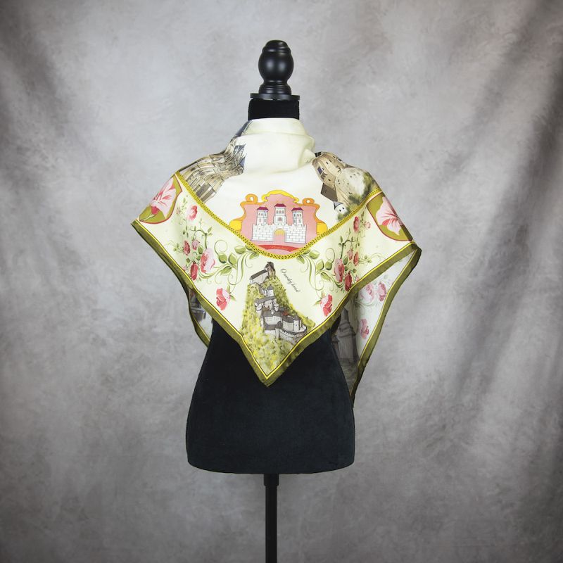 Módna hodvábna šatka SLOVENSKO - ZELENÁ, 90 x 90cm