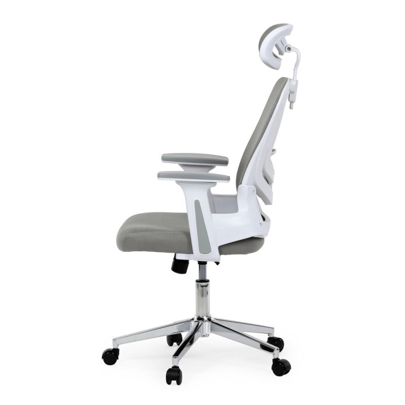 Kancelárska stolička, šedá sieťovina, biely plast