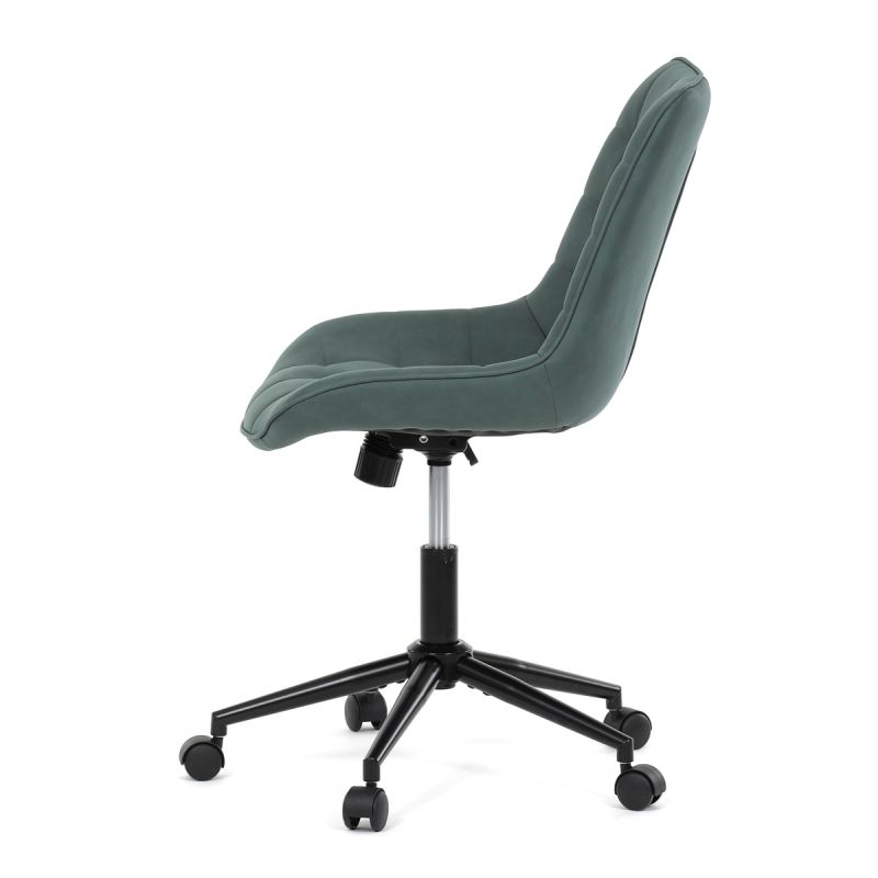 Stolička kancelárska, zelená látka v dekore brúsenej kože, čierny kovový kríž