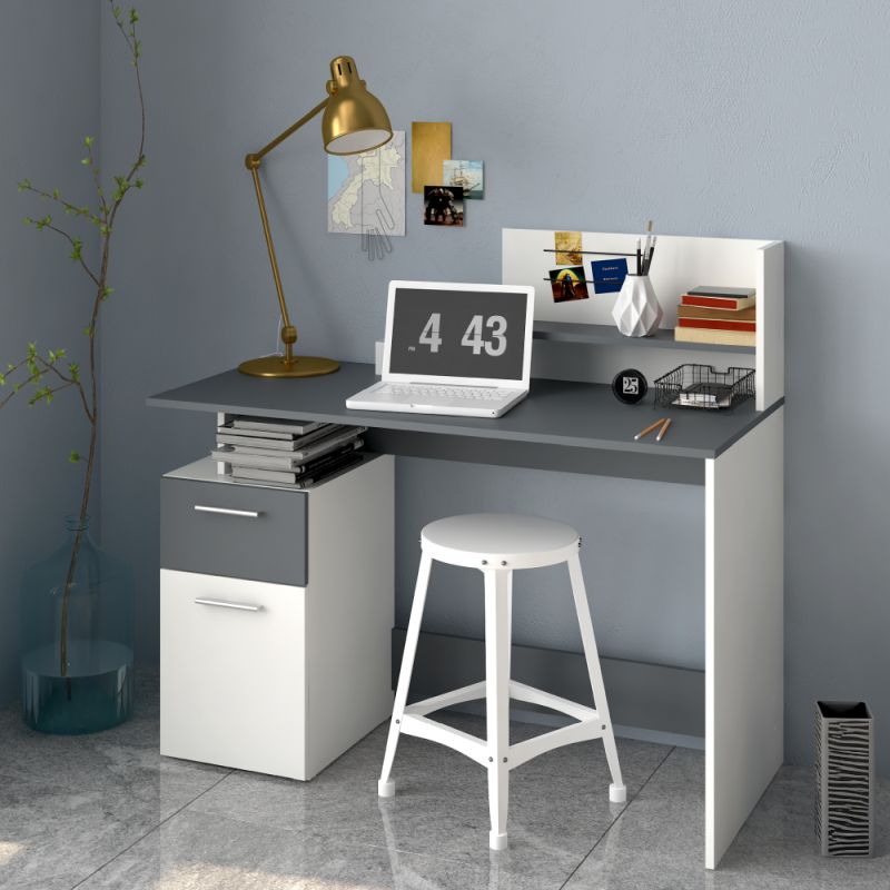 PC stôl z fóliovanej drevotriesky, biela/grafit