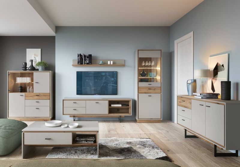 Luxusný nadčasový konferenčný stolík, sivá krémová/dub flagstaff tmavý