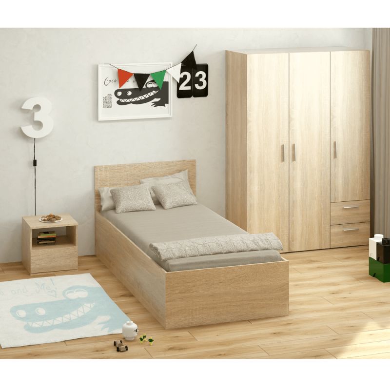 Posteľ s kovovým roštom a úložným priestorom, 90x200, dub sonoma