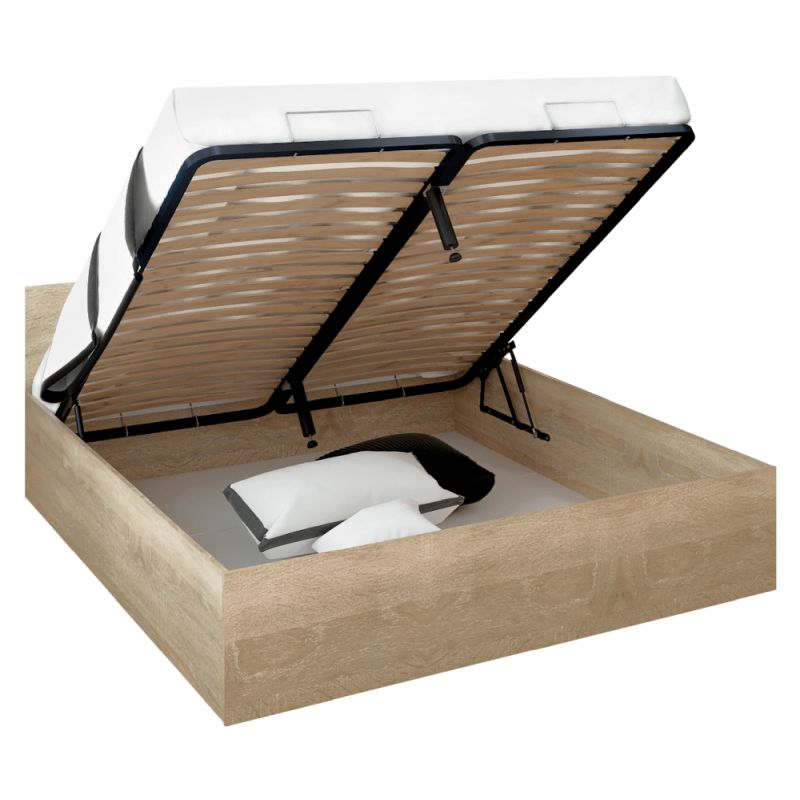 Posteľ s kovovým roštom a úložným priestorom, 180x200, dub sonoma