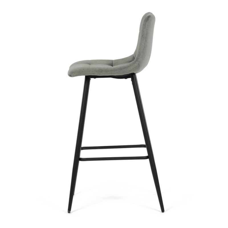 Barová stolička zelená látka, štvornohá kovová podnož