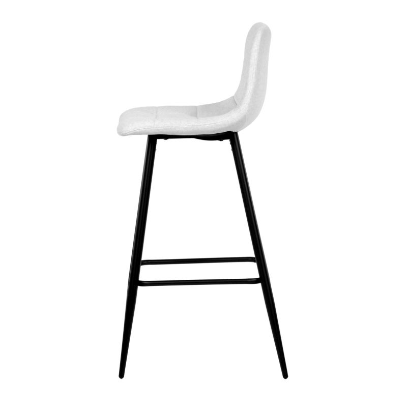 Barová stolička biela látka, štvornohá kovová podnož