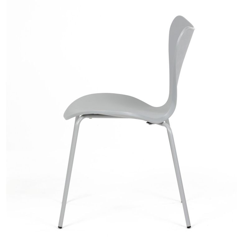 Stolička jedálenská, sivý plast, kovová podnož
