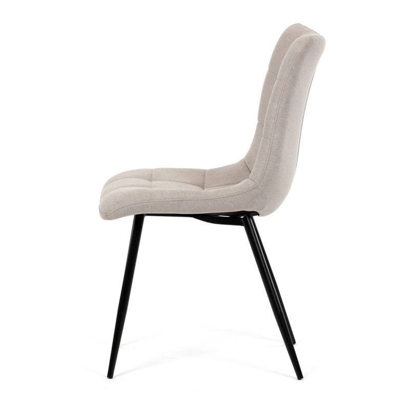 Stolička jedálenská, čalúnená cappucino látkou, čierne kovové nohy
