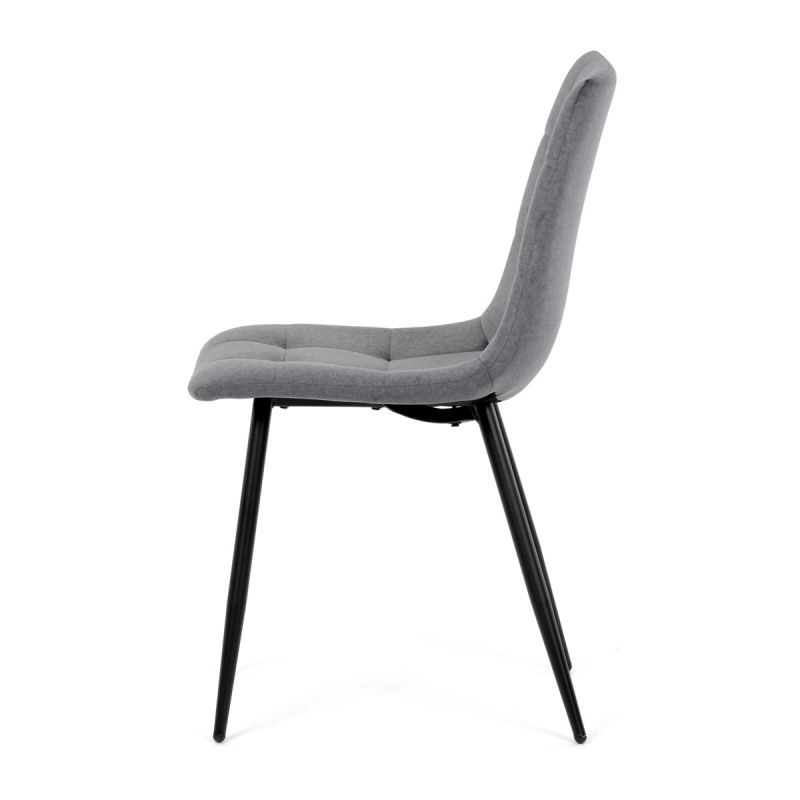 Čalúnená jedálenská stolička, sivá látka, čierny kov