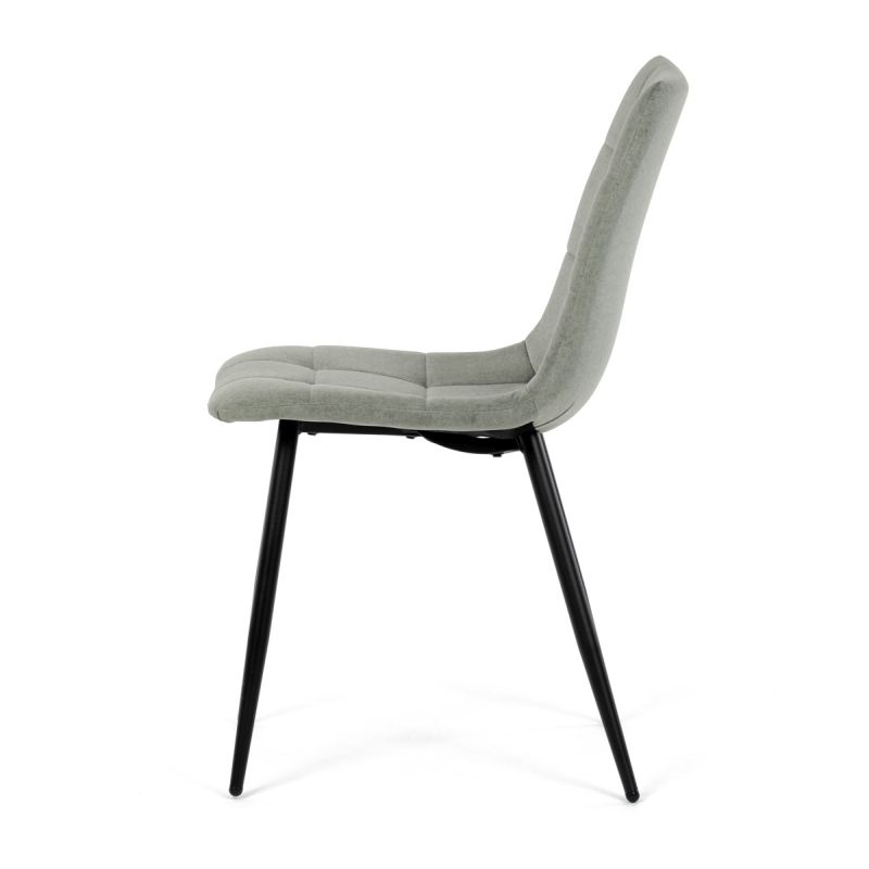 Čalúnená jedálenská stolička, zelená látka, čierny kov