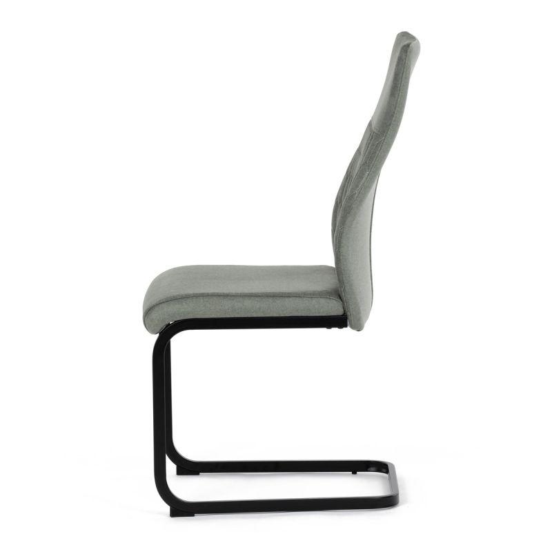 Čalúnená jedálenská stolička, zelená látka, čierna pohupovacia podnož