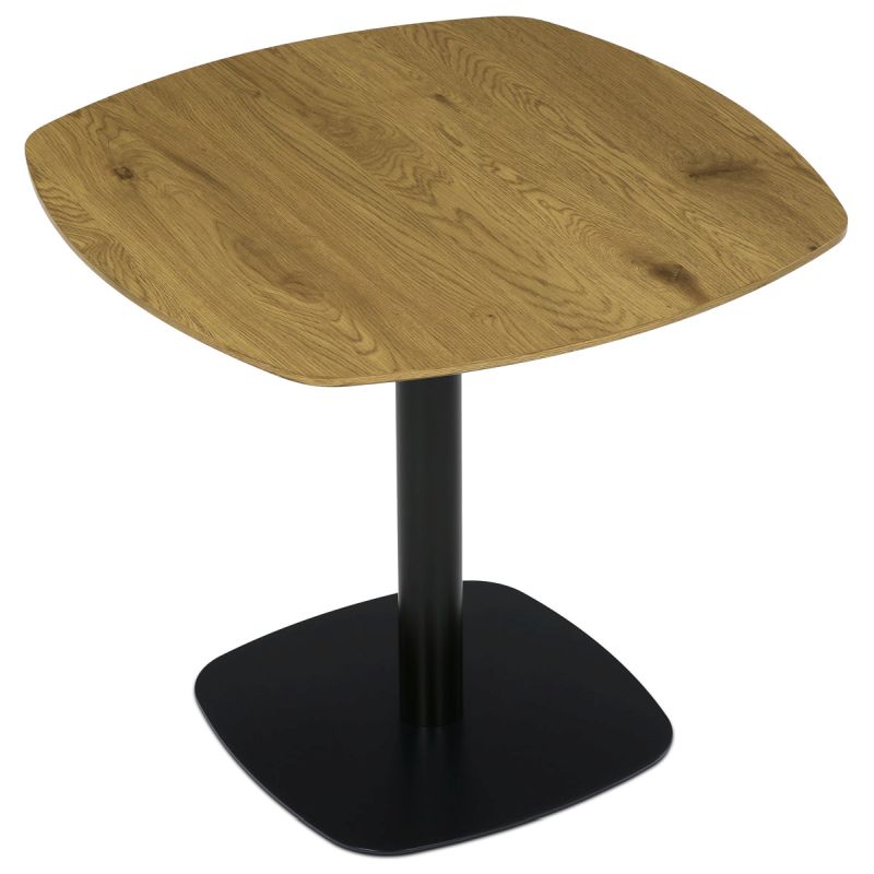 Jedálenský stôl 80x80, doska MDF, dekor dub, čierny kov