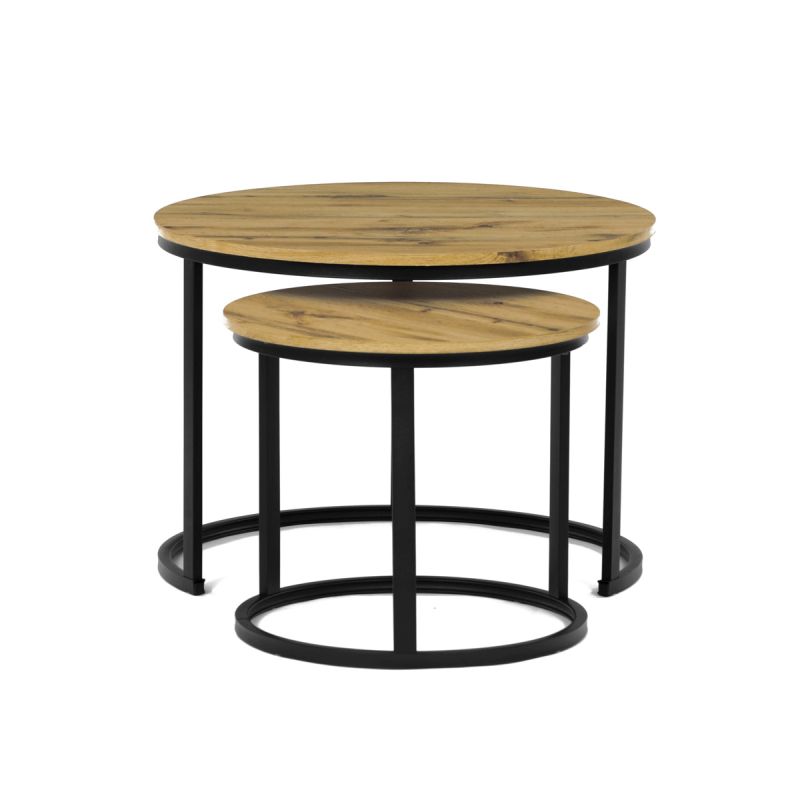 Stôl konferenčný okrúhly, set 2 ks, MDF doska, dekor divoký dub