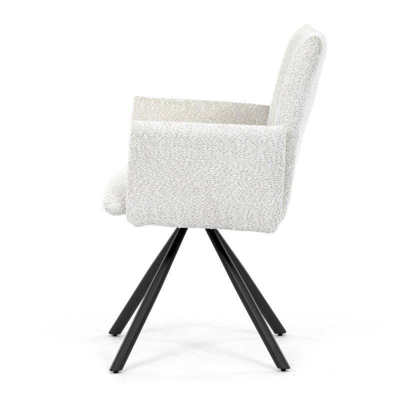 Stolička jedálenská, krémová látka, čierny kov, otočný mechanizmus 90 °, funkcia reset