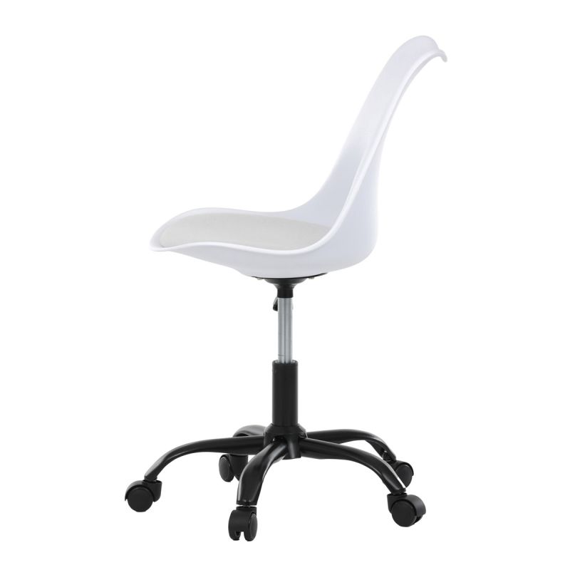 Stolička kancelárska, biela plastová škrupina, sedák biela látka