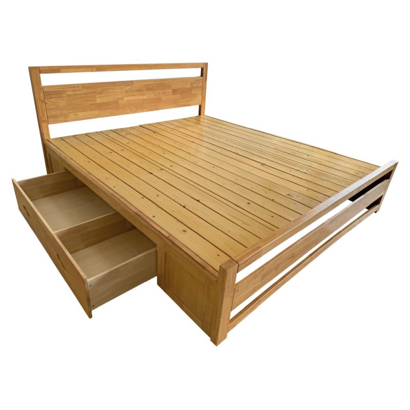 Manželská posteľ, 180x200, masívne drevo, prírodná, 2 šuplíky