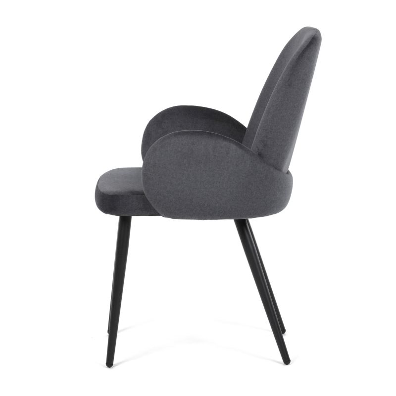 Stolička jedálenská, šedá látka, čierne kovové nohy