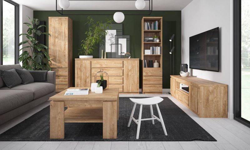 Priestranná komoda 4x zásuvka 2x dvierka, dub ribbeck zlatý