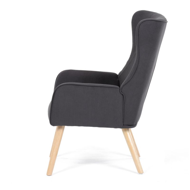 Moderné elegantné kreslo, poťah sivá menčestrová látka