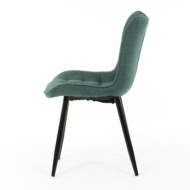 Stolička jedálenská, čalúnená zelenou látkou, čierne nohy